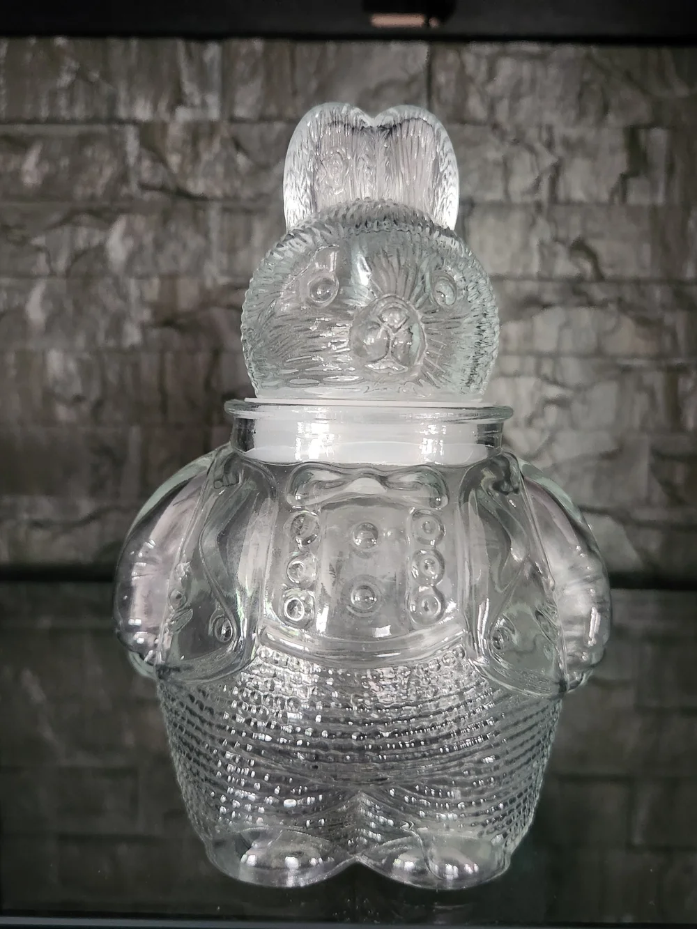 Vintage Clear Pressed Glass Chubby Bunny Rabbit Two Piece Candy Jar